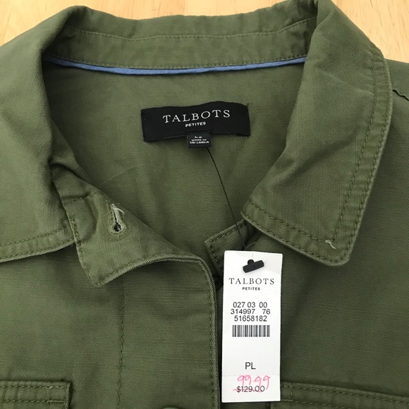 NWT Talbots Green Button Down Jacket With Pom Pom Detail LP - Picture 9 of 9